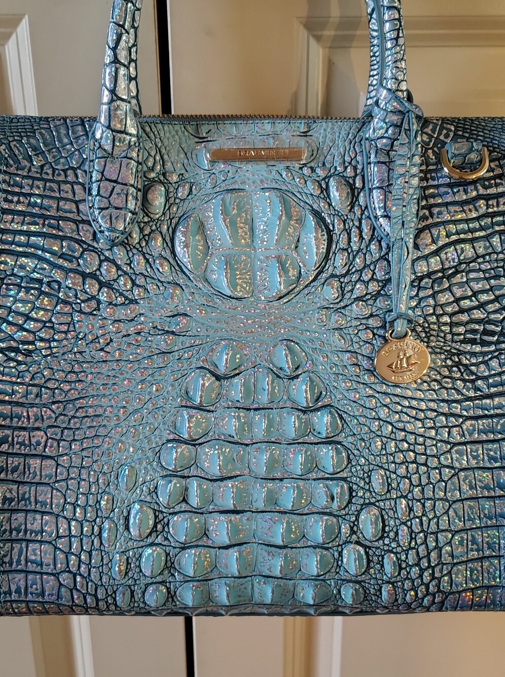 Brahmin Artic Blue Croc-Embossed  Large Caroline Satchel - Picture 5 of 5